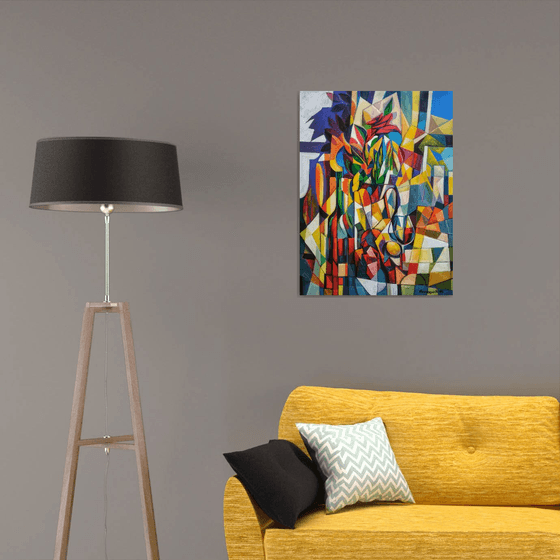 Still life with roses (60x80cm, cubism, oil painting, ready to hang)