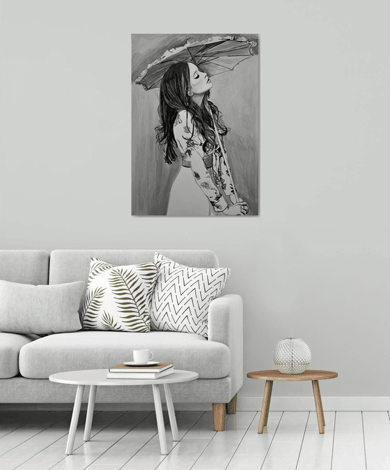 Girl with umbrella / 100 x 70 cm
