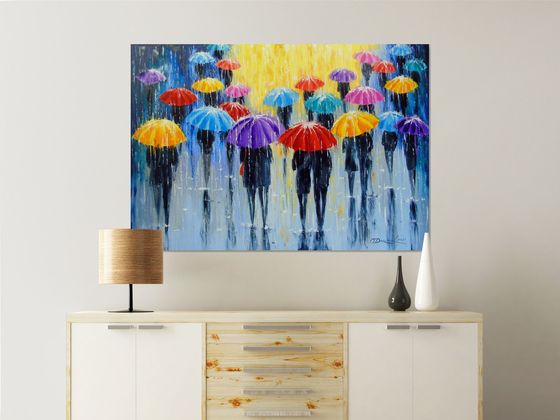 Rain in colorful umbrellas