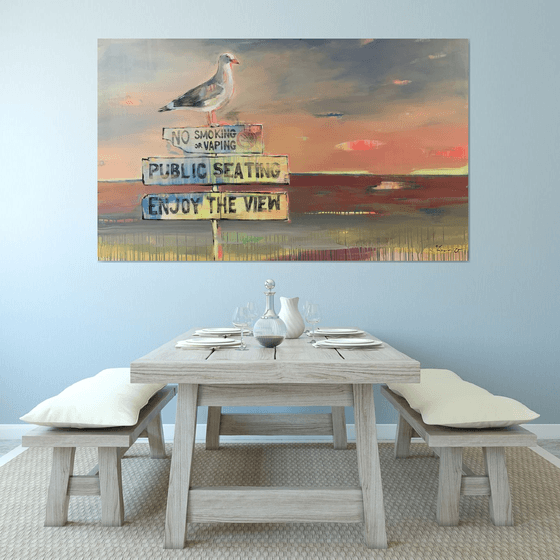 XXL Super Big Painting - "ENJOY THE VIEW" - Pop Art - Seascape - California - Bird - Seagull