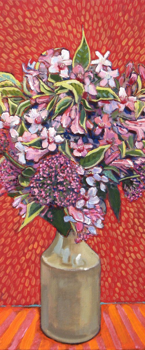 Flowers with a Red Background by Richard Gibson