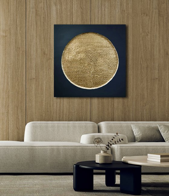 "Golden Blue Mars" Navy gold textured art