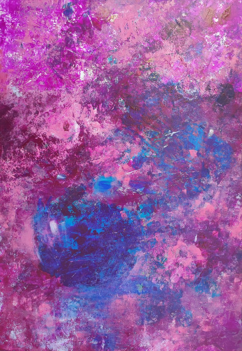 Organic Abstract Painting By Olga Onopko, 19 X 27", Bouquet In A Blue Vase, Original Artwork