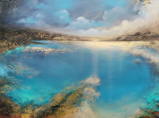 A large original modern semi-abstract figurative seascape painting "Deep Inside"