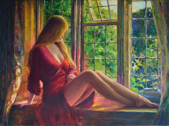 At the window, summer