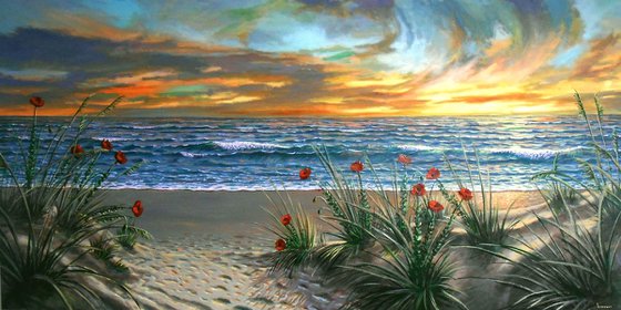 PATH TO THE SEA- YOU CAN ORDER THE SAME!  HUGE SIZE, oil on canvas,  seascape, one of a kind