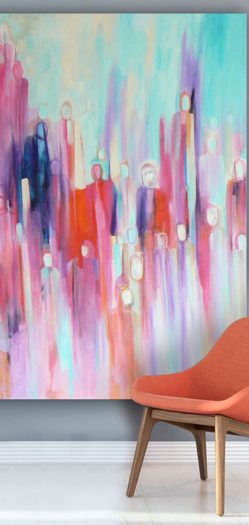 Rush Hour (132 x 132 cm - ready to hang - large colourful abstract) by Carolynne Coulson