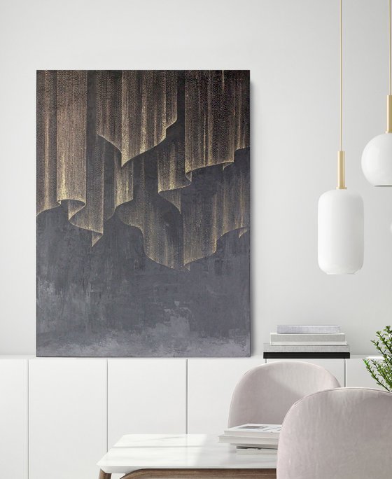 "Northern Lights" Black gold lights abstract