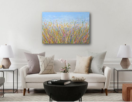 Blue Sky Meadow - Colorful Wildflower Landscape Painting