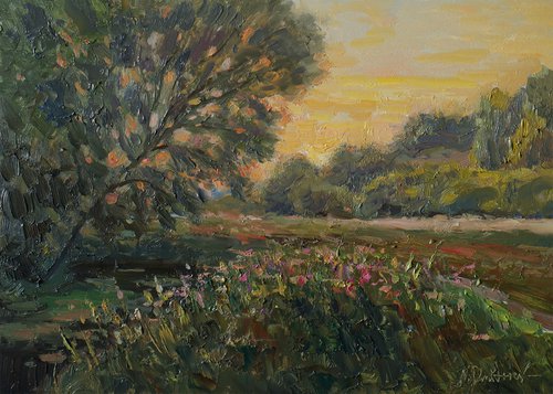 Sunset - summer landscape painting by Nikolay Dmitriev
