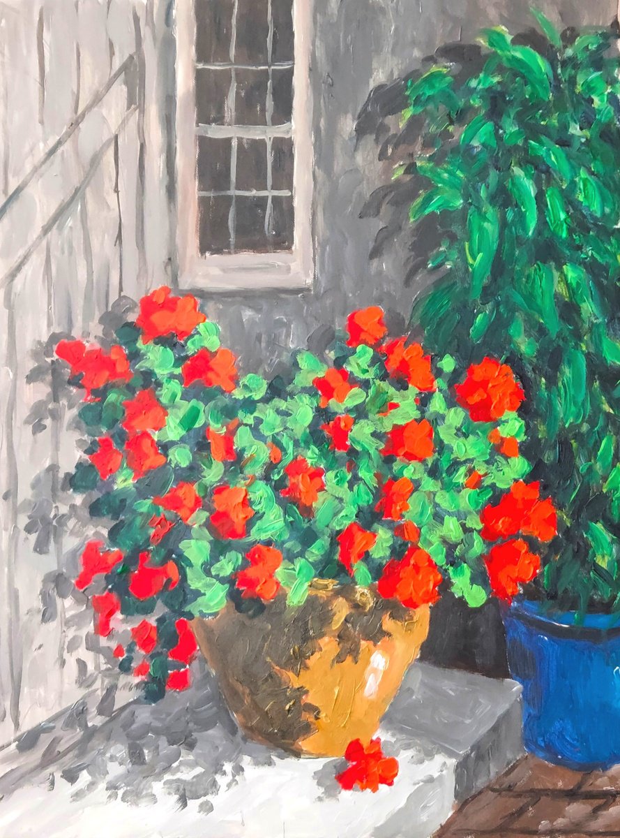 Botanical Acrylic Painting By Colin Ross Jack, 20 X 26, Red Flowers, Original Artwork