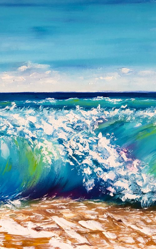 THE SOUND OF THE SURF - Marine theme. Waves. Surf. White ship. Ocean. Noise. Sand. Foam. by Marina Skromova