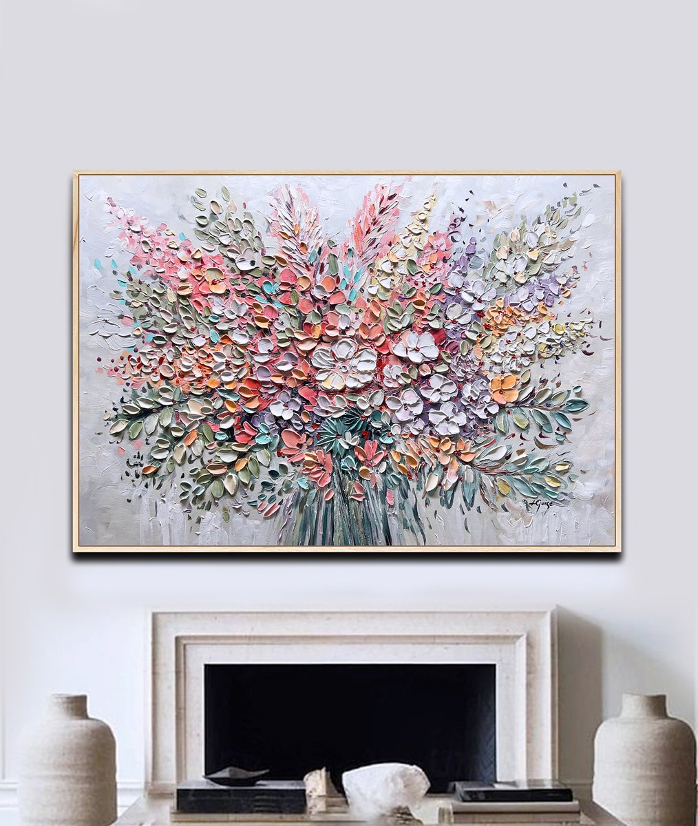 Abstract Botanical Acrylic Painting By Lana Guise, 41 X 29", Harmony In Bloom, Original Artwork
