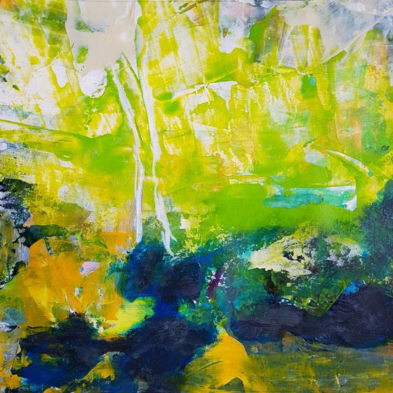 Green variation of nature - abstract landscape - mixed media on paper - small size