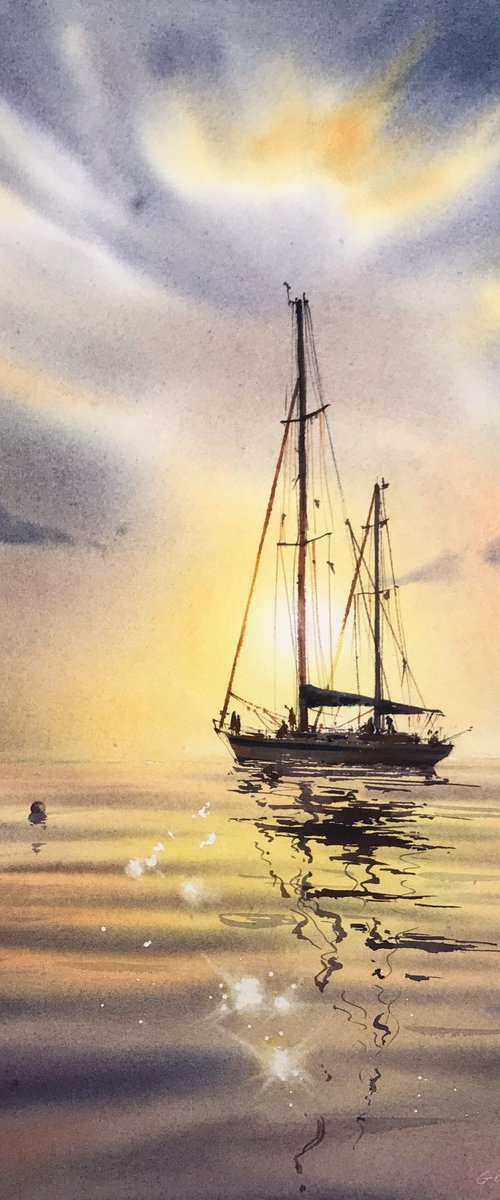 Yacht at sunset #3 by Eugenia Gorbacheva