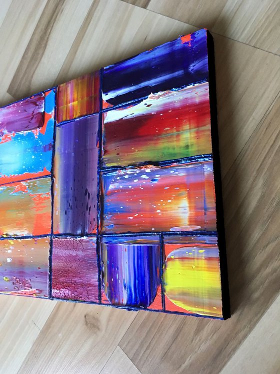 "Messy Geometry Series" - Save As A Series - Original PMS Abstract Diptych Oil Paintings On Wood - 32" x 16"