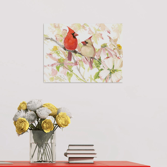 Cardinal Bird and Dogwood