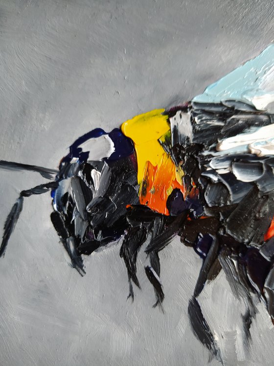 Little life - insects, oil painting, bumblebee, bumblebee oil, painting, gift, gift idea