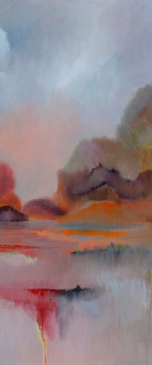 Foggy Autumn.Large painting, 30" x 48". by Veta  Barker