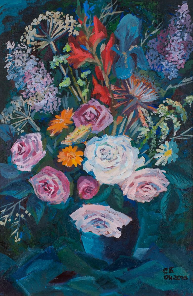 Night. Bouquet of Flowers by Alexandra Batyaeva