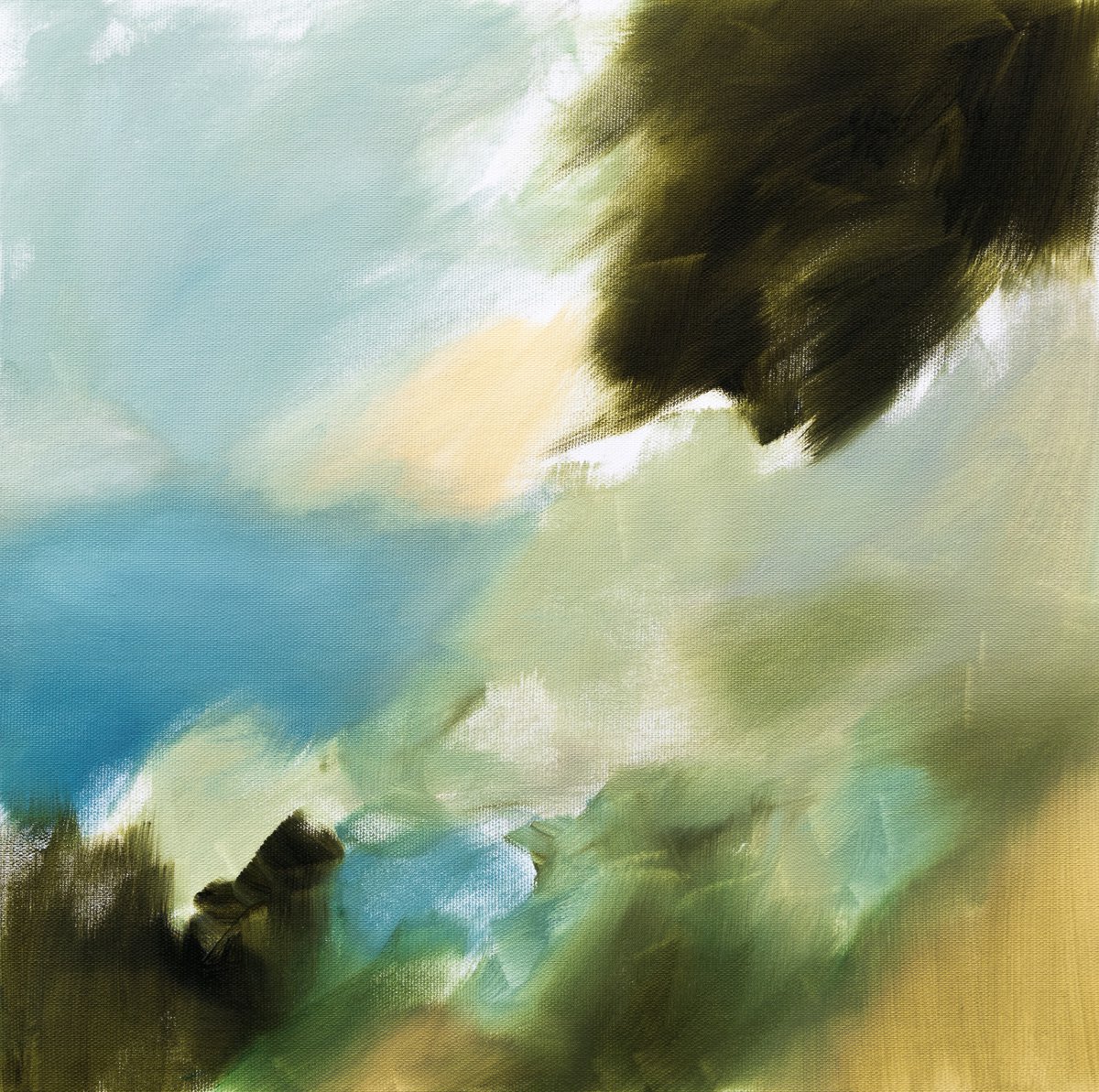 Abstract Landscape Oil Painting By Fabienne Monestier, 15 X 15, Mediterranee 1, Original Artwork