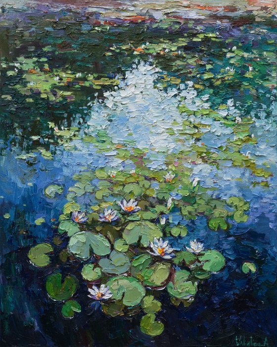 White water lilies Original Oil painting