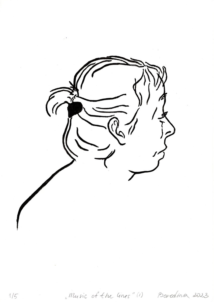 Portrait Linocut By Anastasia Borodina, 8 X 12, Music Of The Lines I - Handprinted, Original Artwork