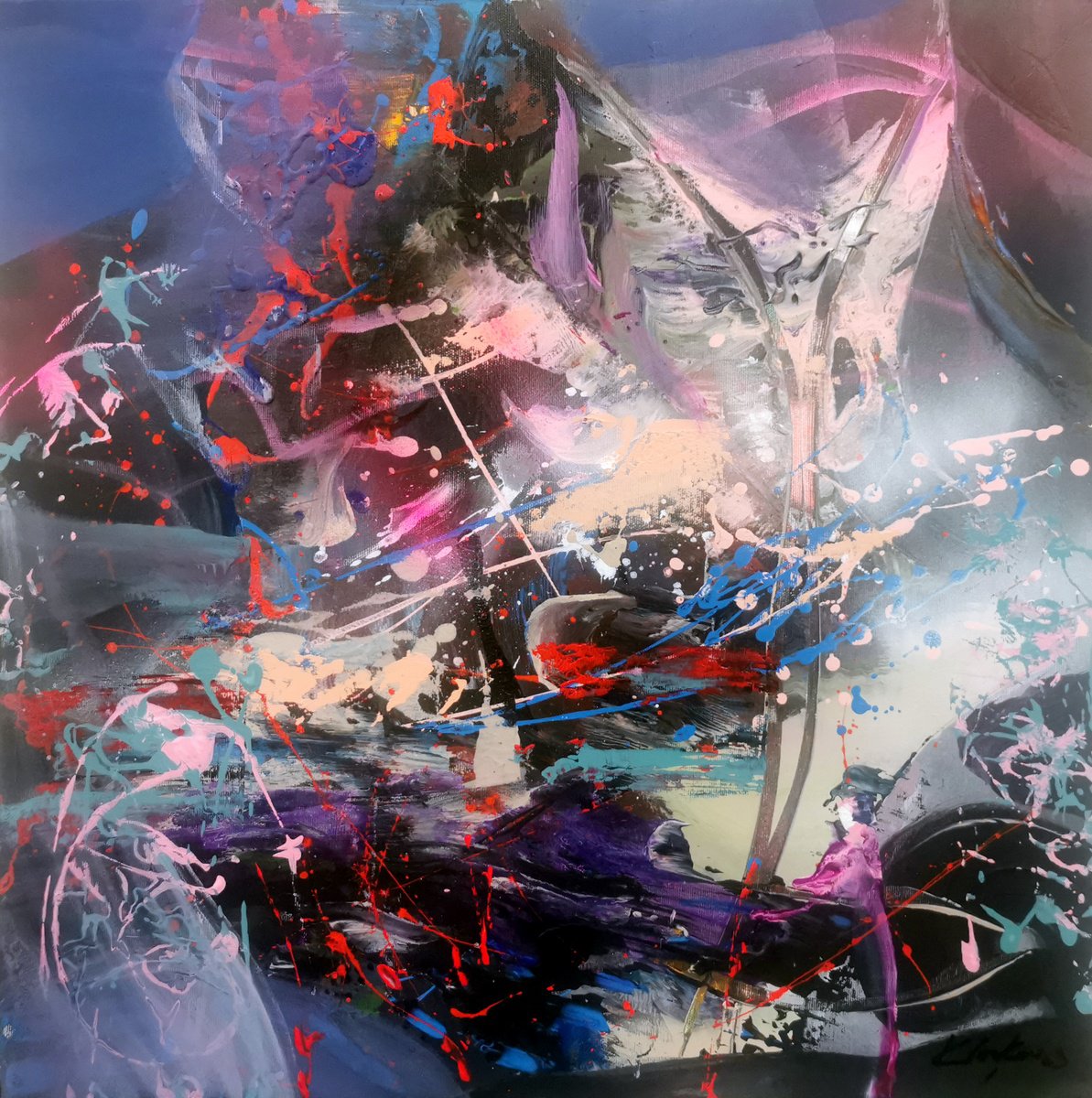 Fascinating enigmatic abstract beautiful action painting driping by O Kloska by Kloska Ovidiu