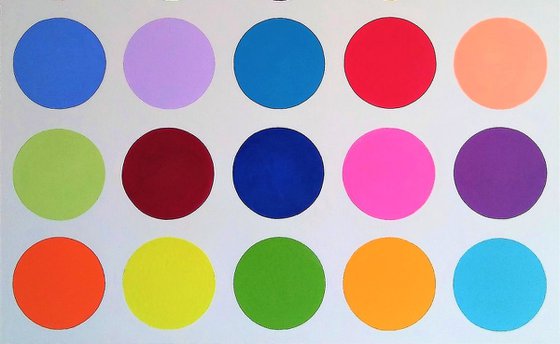 LARGE ABSTRACT COLORFUL RESTAURANT OFFICE INTERIOR DESIGN DECOR RAINBOW POLKADOTS "JUMBO BLUE DOT"  48" X 48"