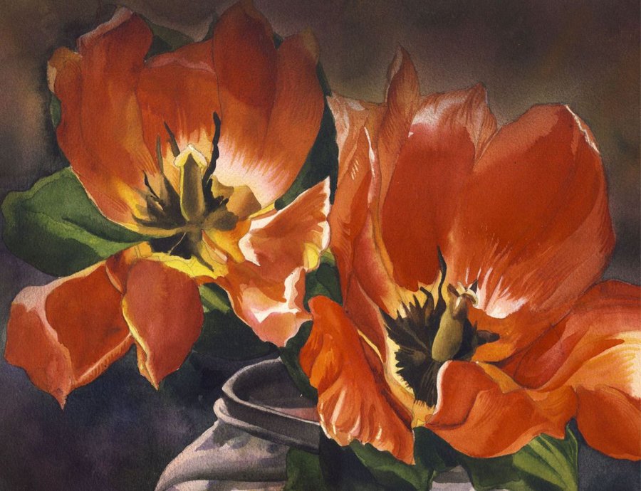 Still life with tulips Watercolour by Alfred Ng Artfinder
