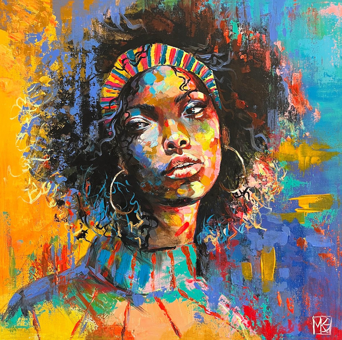 Impressionistic Portrait Acrylic Painting By Maria Kireev, 24 X 24", A Million Shades Of Beauty, Original Artwork