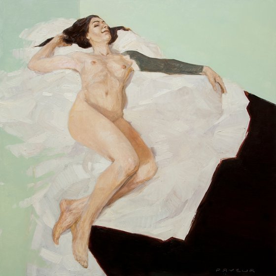 tatooed nude woman with green