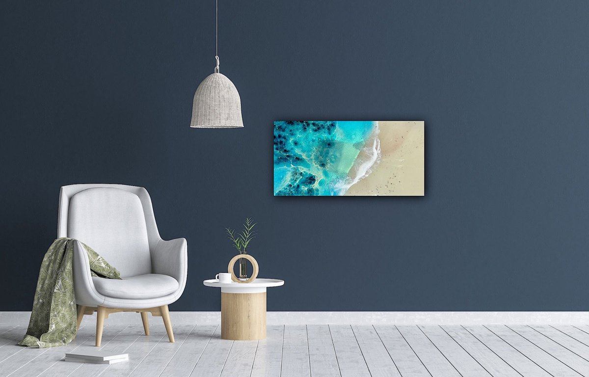 Organic Landscape Acrylic Painting By Ana Hefco, 24 X 48, A Beach For Daydreaming, Original Artwork