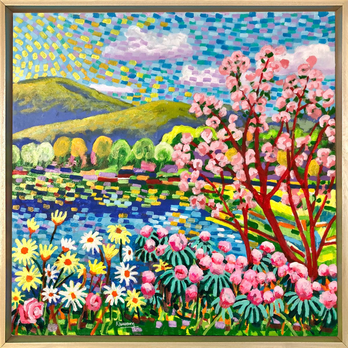 Impressionistic Landscape Acrylic Painting By Tony Khawam, 26 X 26", Access To West Point, Original Artwork