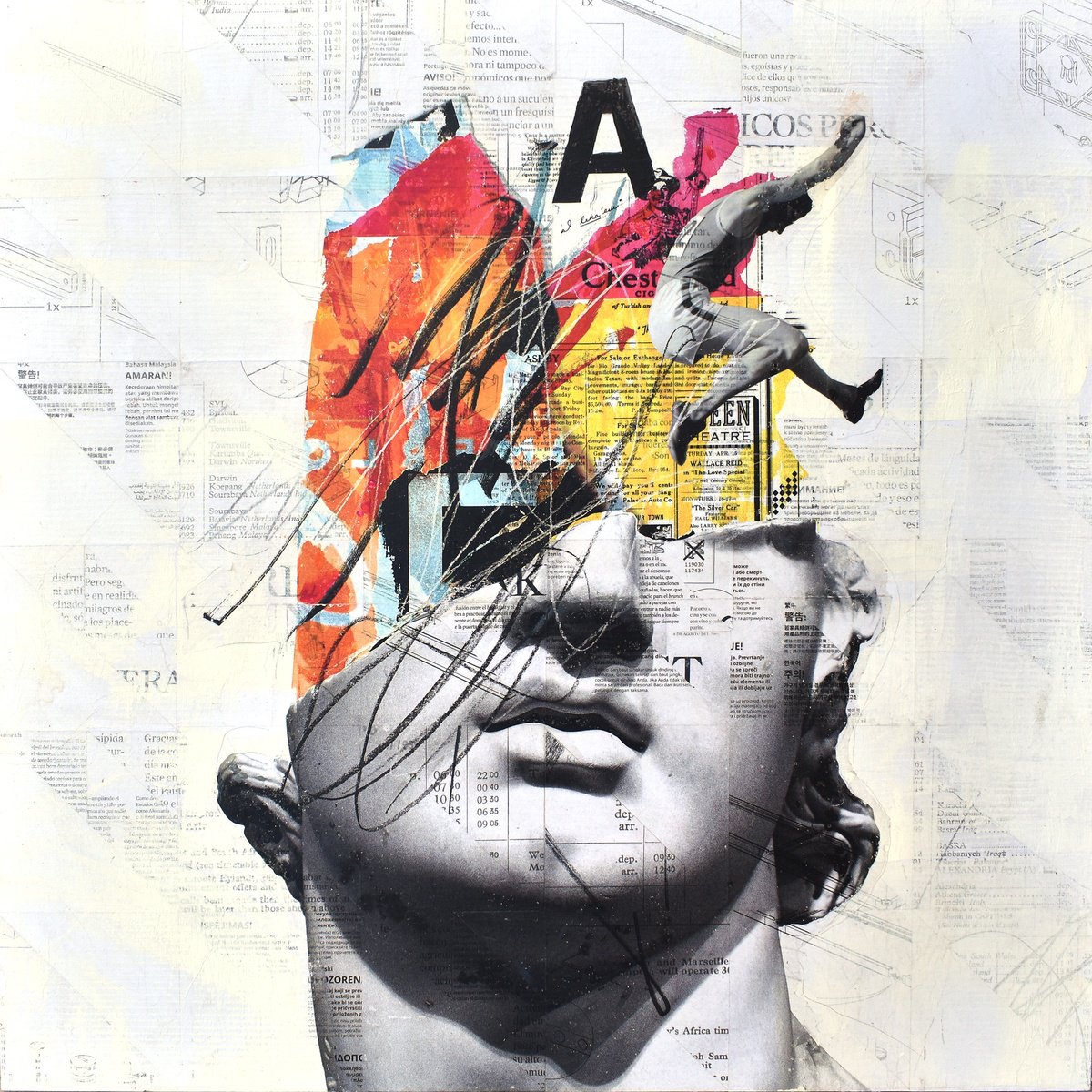 Surrealistic Portrait Collage By Manel Villalonga, 24 X 24", 88 Artfinder In My Head, Original Artwork