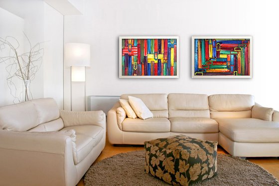 "No Direction" - Save As Series + FREE USA SHIPPING - Original PMS Abstract Diptych Oil Paintings On Recycled Wood - 80" x 28"