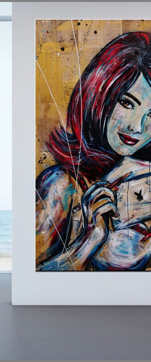 Secret Admirer 120cm x 150cm Playboy Book Page Urban Pop Art by Franko