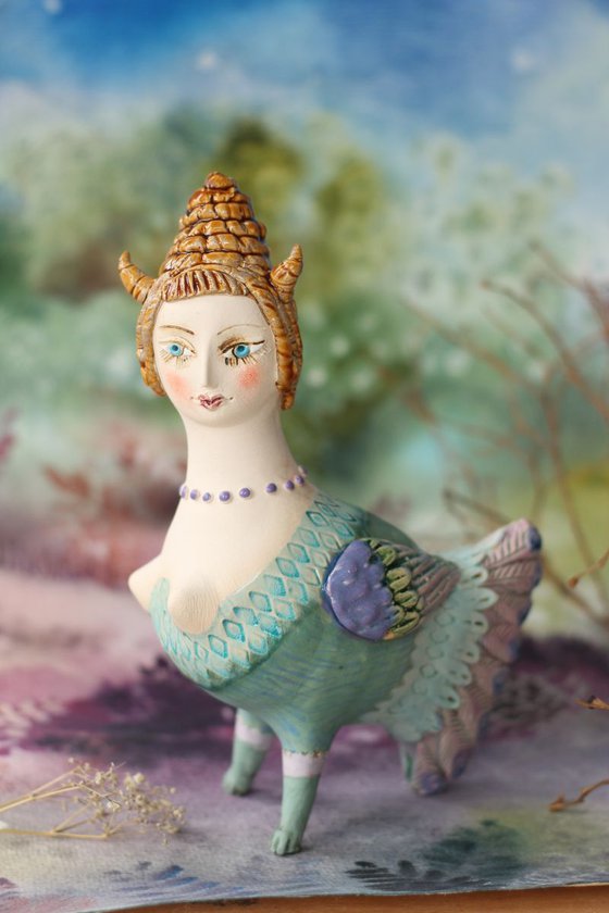 Mystical sweetie bird. Ceramic sculpture