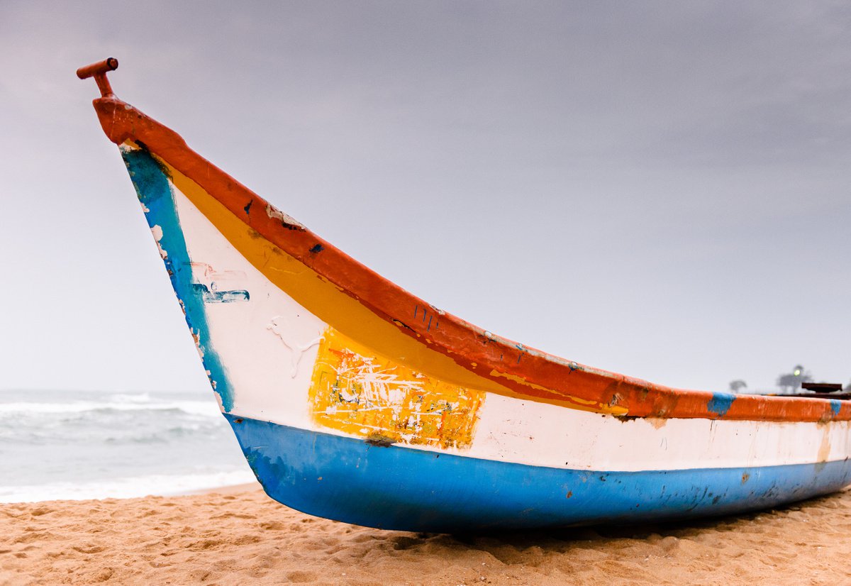 Photorealistic Photograph , Fishing Boat, Mamallapuram Beach By Tom Hanslien, 47 X 33, Artwork For Sale On Artfinder