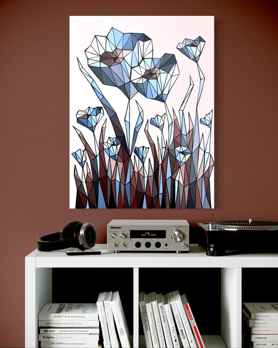 STAINED GLASS BLUE CORNFLOWERS