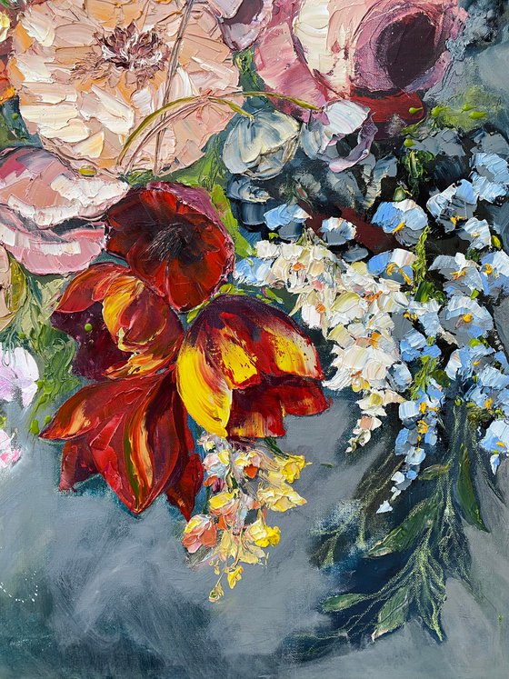 FLORAL PARADISE- original painting on canvas, floral painting, wall decor, bouquet