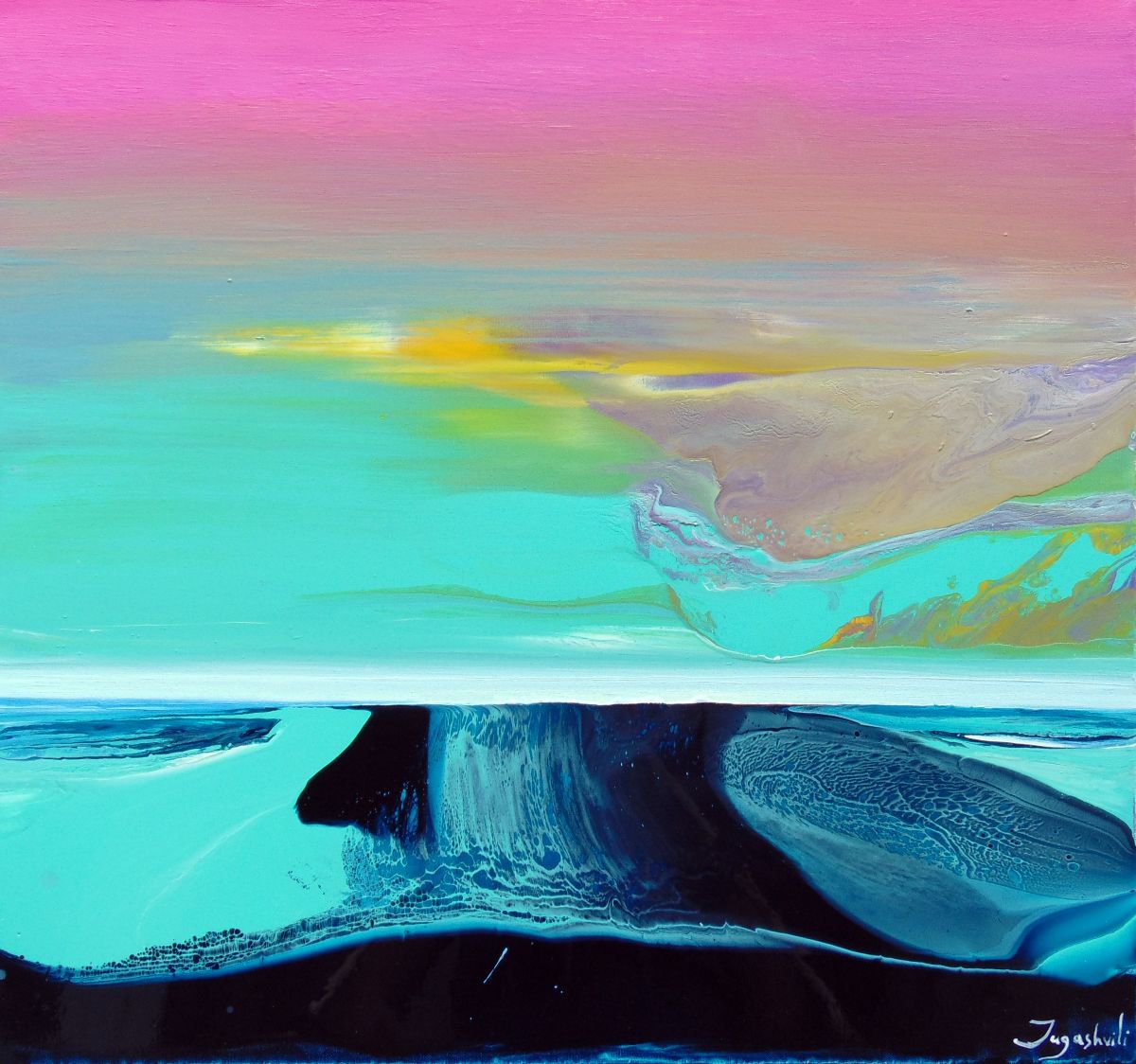 Abstract Landscape Oil Painting By Jacob Jugashvili, 31 X 30, Zero Celsius Vi, Original Artwork