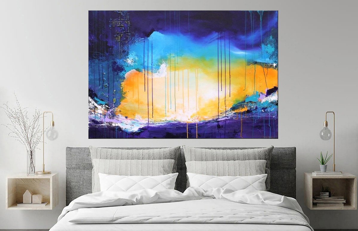 Expressive Landscape Acrylic Painting By Susan Wooler, 47 X 31", Reach For The Sky, Original Artwork