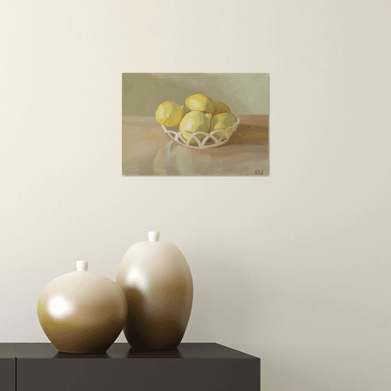 Lemons in a Straw Bowl