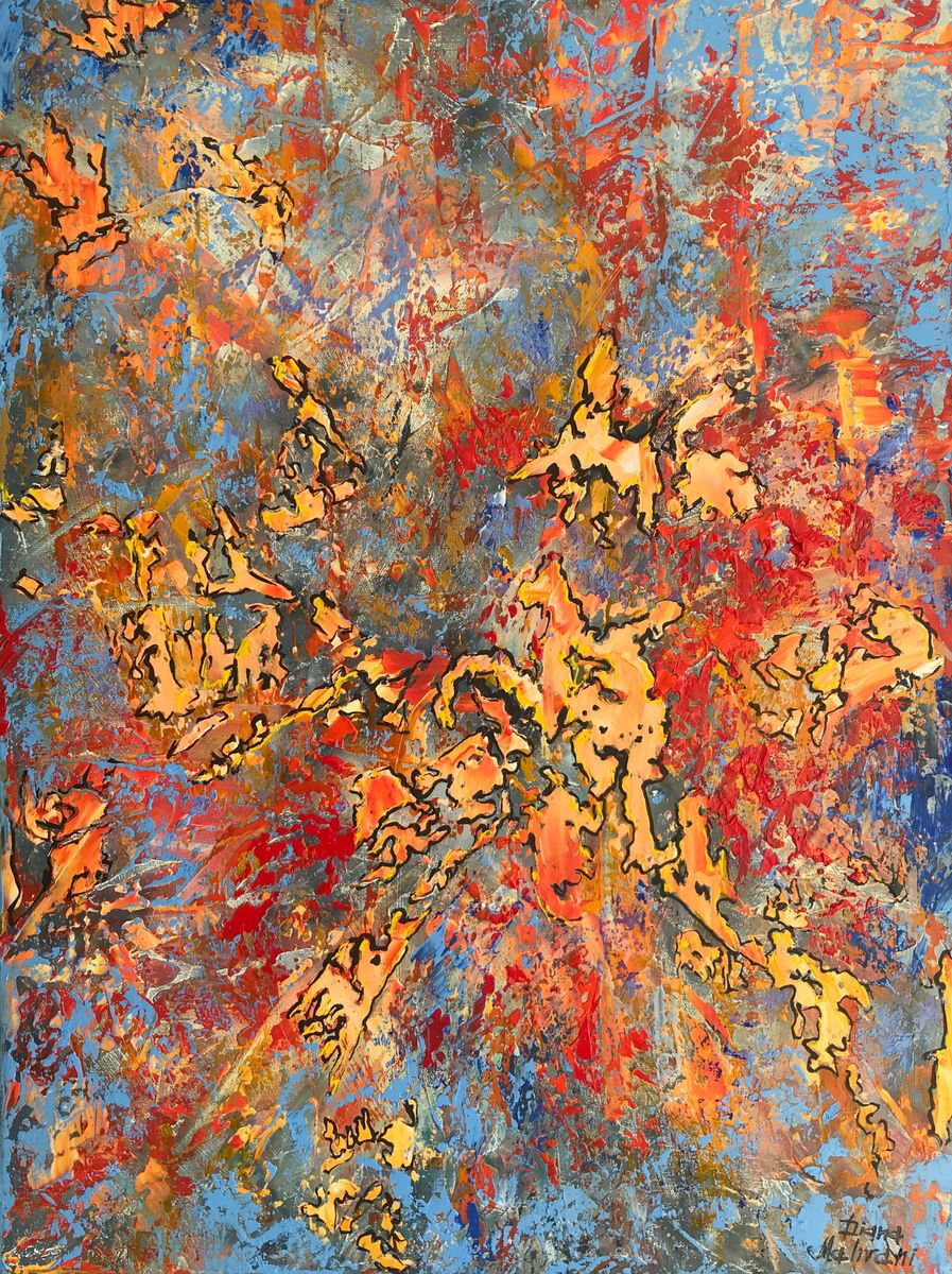 Abstract Oil Painting By Diana Malivani, 24 X 31, La Joie De Vivre, Original Artwork