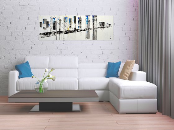 Urban Affairs - Abstract- Painting- Acrylic Canvas Art - Wall Art - Large Painting - Blue Art - Modern Art