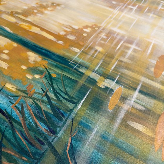 Golden-emerald forest pond