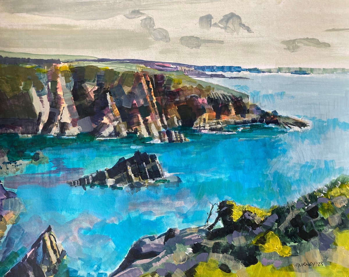Impressionistic Landscape Acrylic Painting By Paul Gurney, 16 X 12", St Davids Coastal Path, Original Artwork