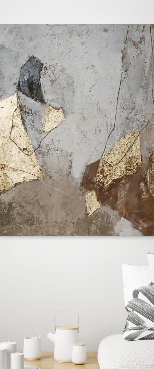 "Amplituda" Abstract beige gold grey art by Yana Sagan