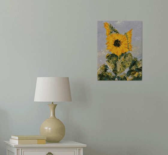 Sunflowers in the field. Palette knife artwork.